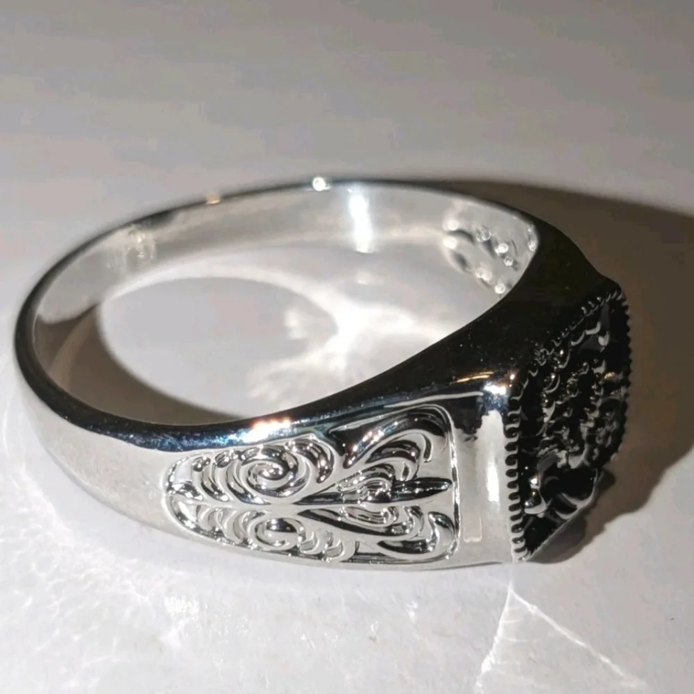 Bright Deep Black Enamel With Unique Scorpion Square Face Design Ring For Men's